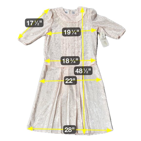 Vintage Peach Floral Dress 80s Nilani Korea Sz 8 Lace Shoulder Pads Drop Waist - Picture 9 of 9